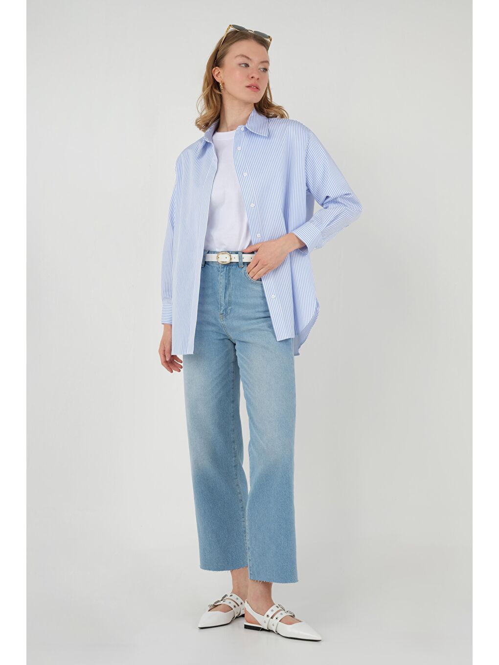 Çizgili Basic Gömlek Mavi-2