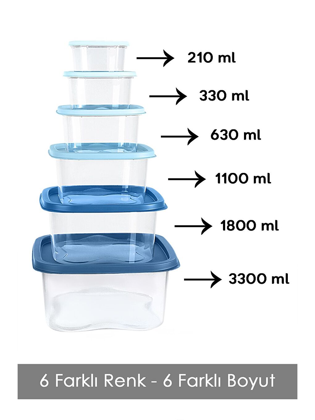 6'lı Kare Erzak Gıda Saklama Kabı Seti Mikrodalga ve Derin Dondurucuya Uygun Saklama Kabı Mavi-1