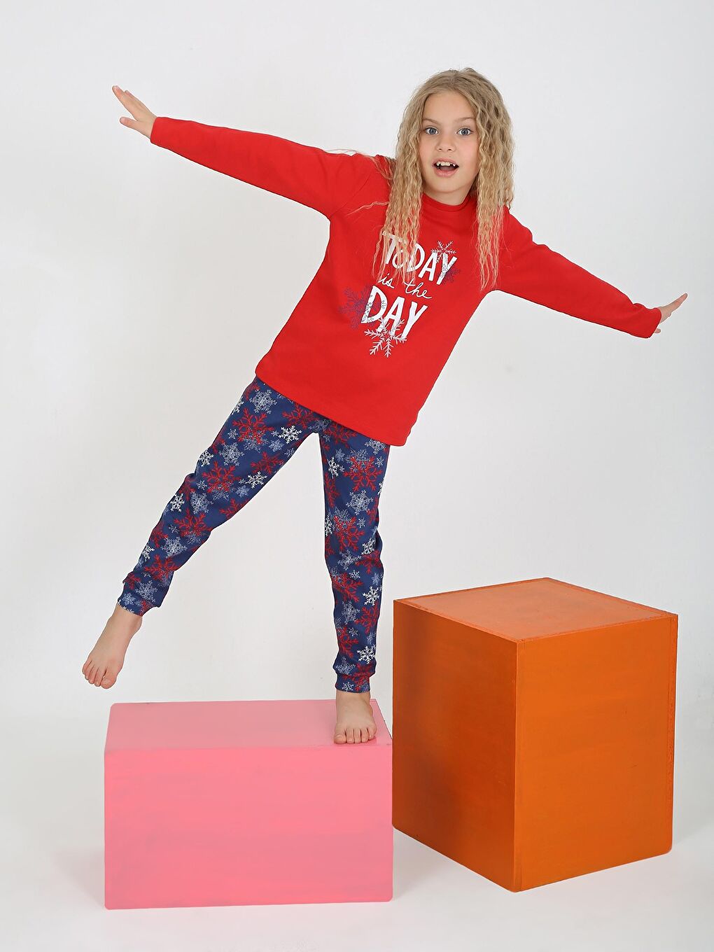 Kırmızı Kız Çocuk Uzun Kollu %100 Pamuklu Pijama Takımı Today