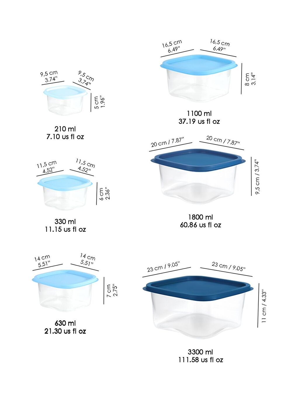 6'lı Kare Erzak Gıda Saklama Kabı Seti Mikrodalga ve Derin Dondurucuya Uygun Saklama Kabı Mavi-6