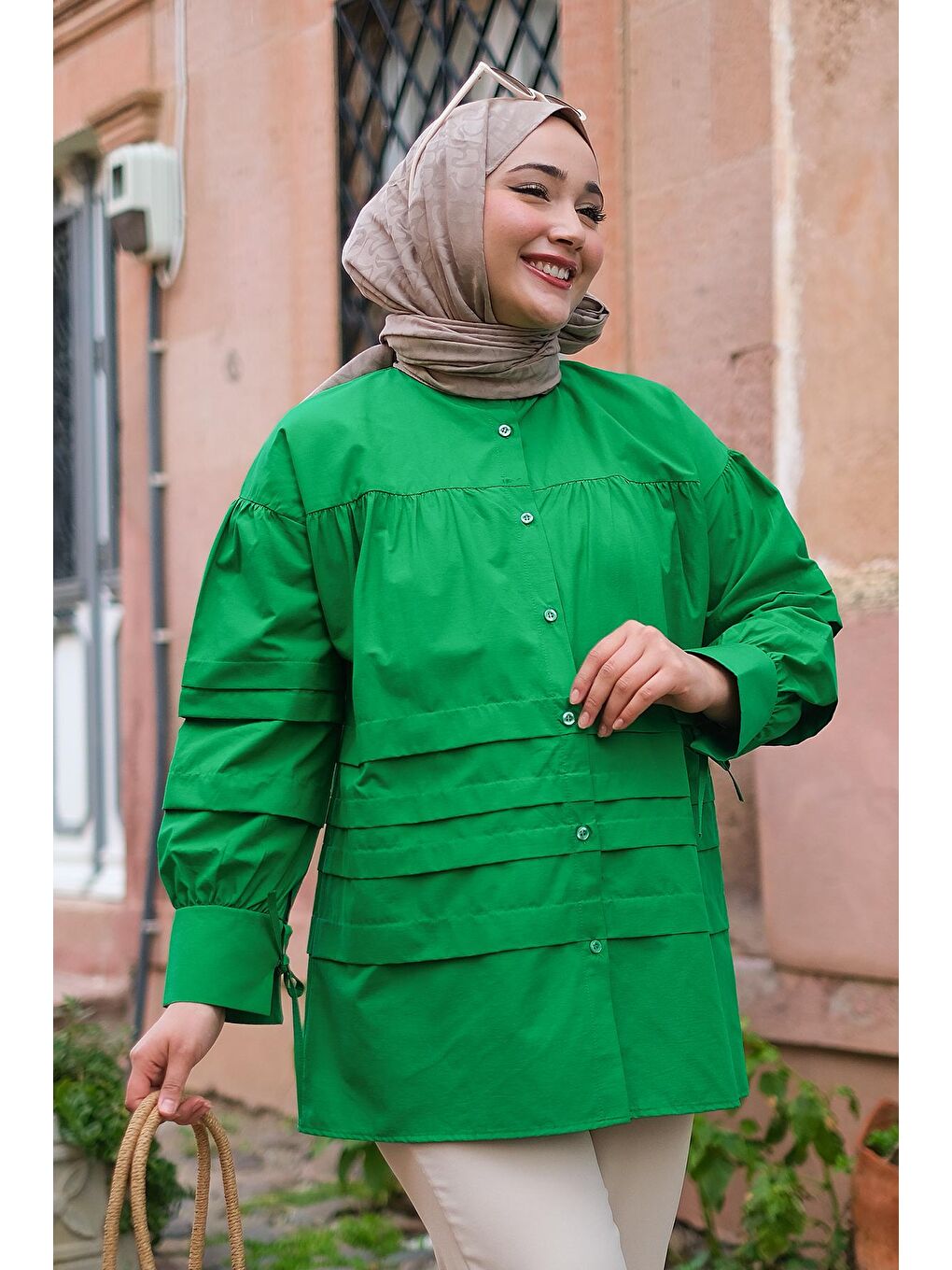 Kat Kat Pileli Gömlek Yeşil-1