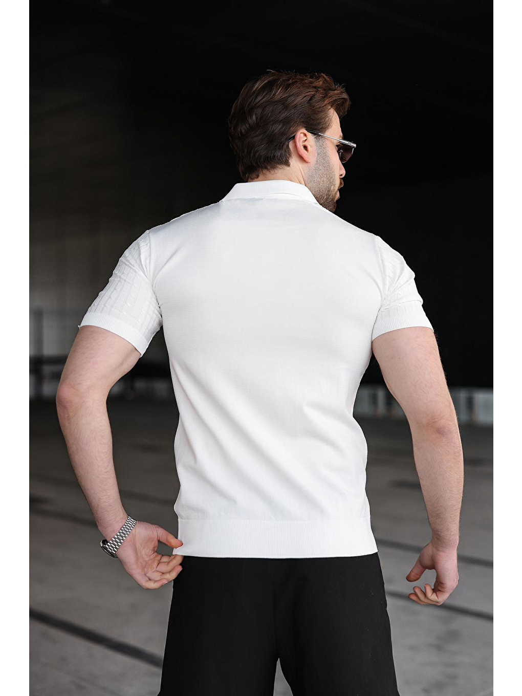 Beyaz Slim Fit Polo Yaka Triko Erkek Tişört E7472-3