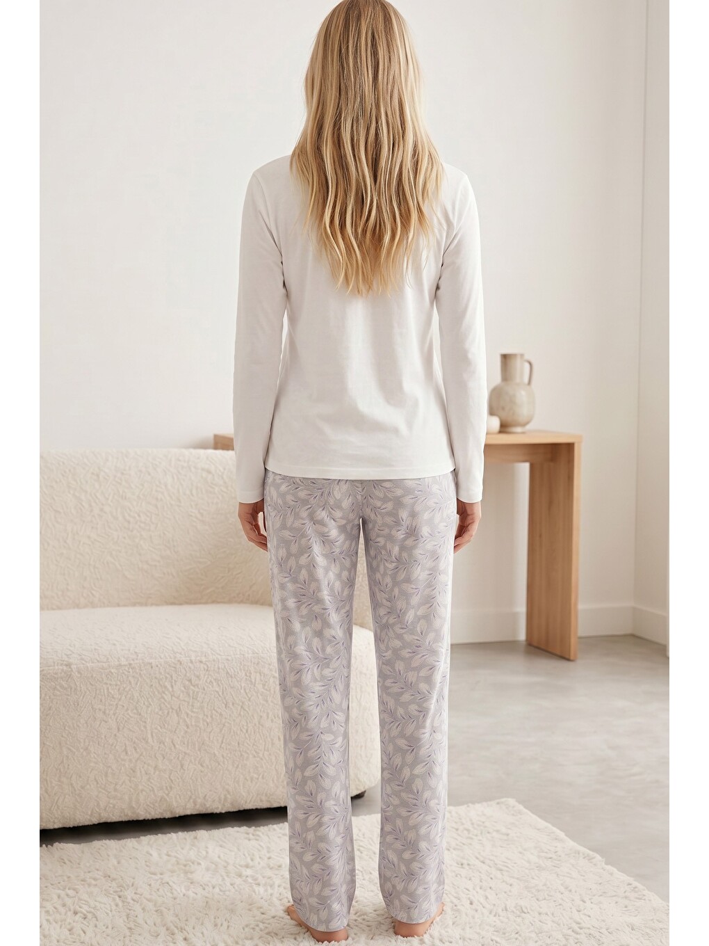 Beyaz Dantelli Pamuklu Elastanlı Örme Pijama Takım26240333-2