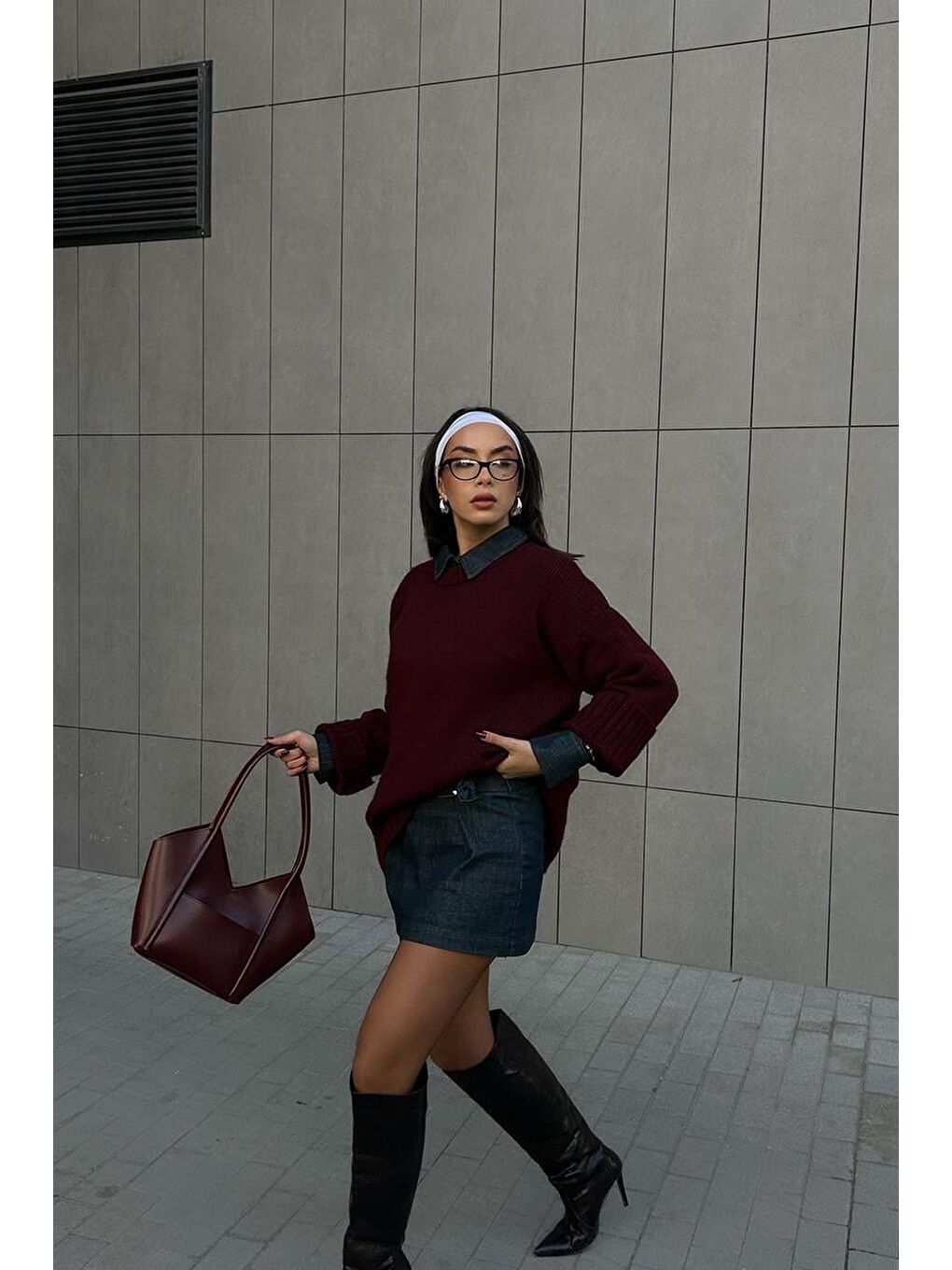 Geza Asimetrik Omuz Çantası Bordo-7