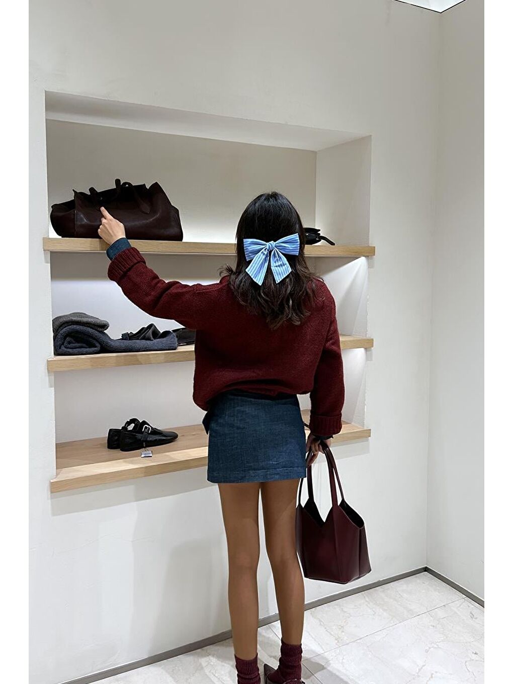 Geza Asimetrik Omuz Çantası Bordo-8