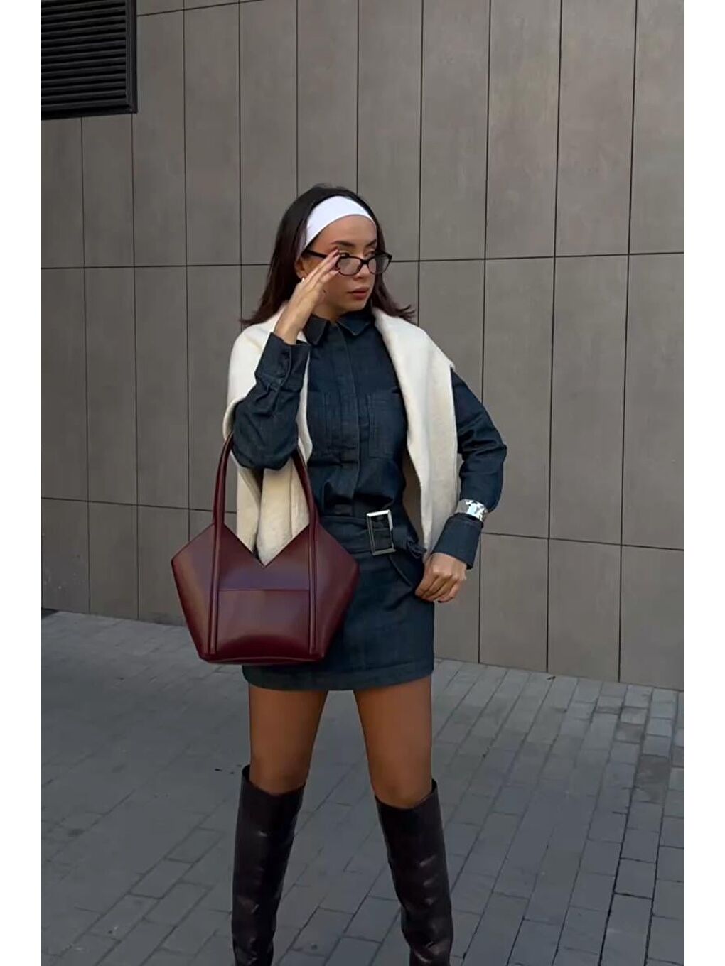 Geza Asimetrik Omuz Çantası Bordo-10