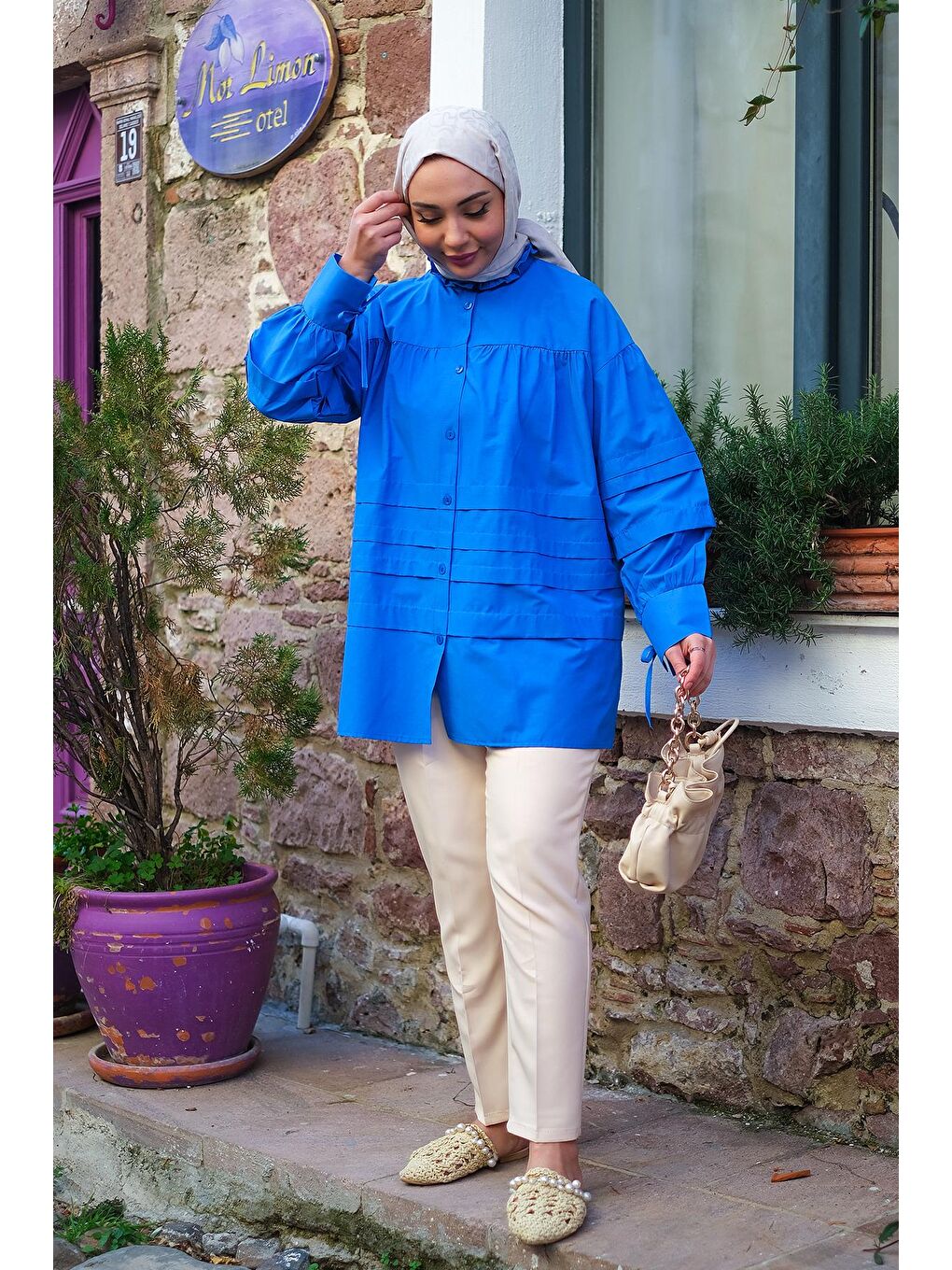 Kat Kat Pileli Gömlek Mavi-1