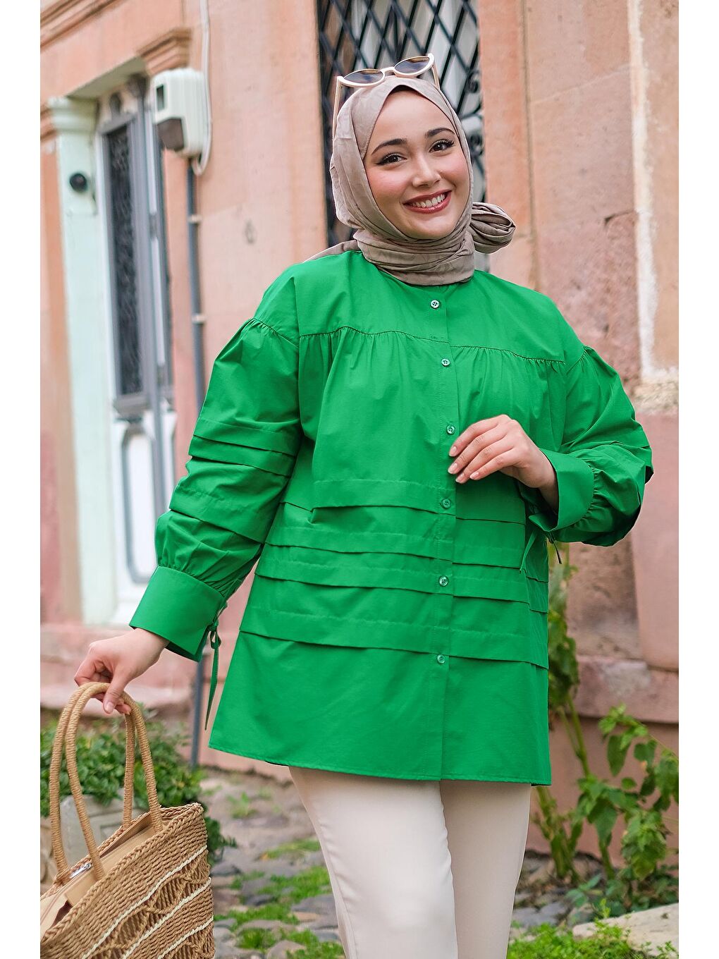 Kat Kat Pileli Gömlek Yeşil-2