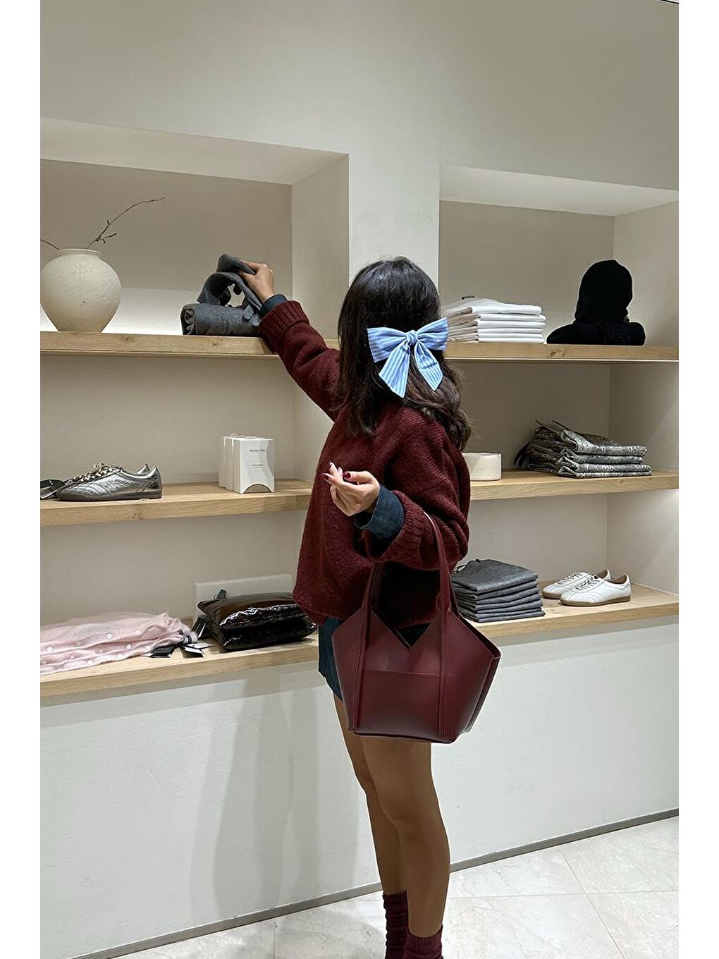 Geza Asimetrik Omuz Çantası Bordo-11