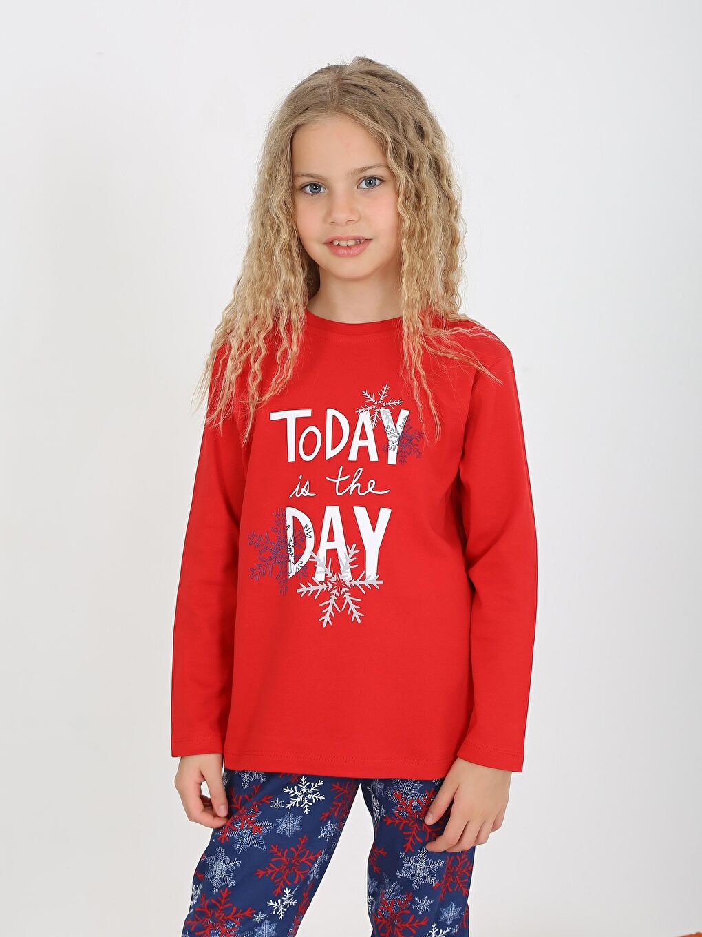 Kırmızı Kız Çocuk Uzun Kollu %100 Pamuklu Pijama Takımı Today-2