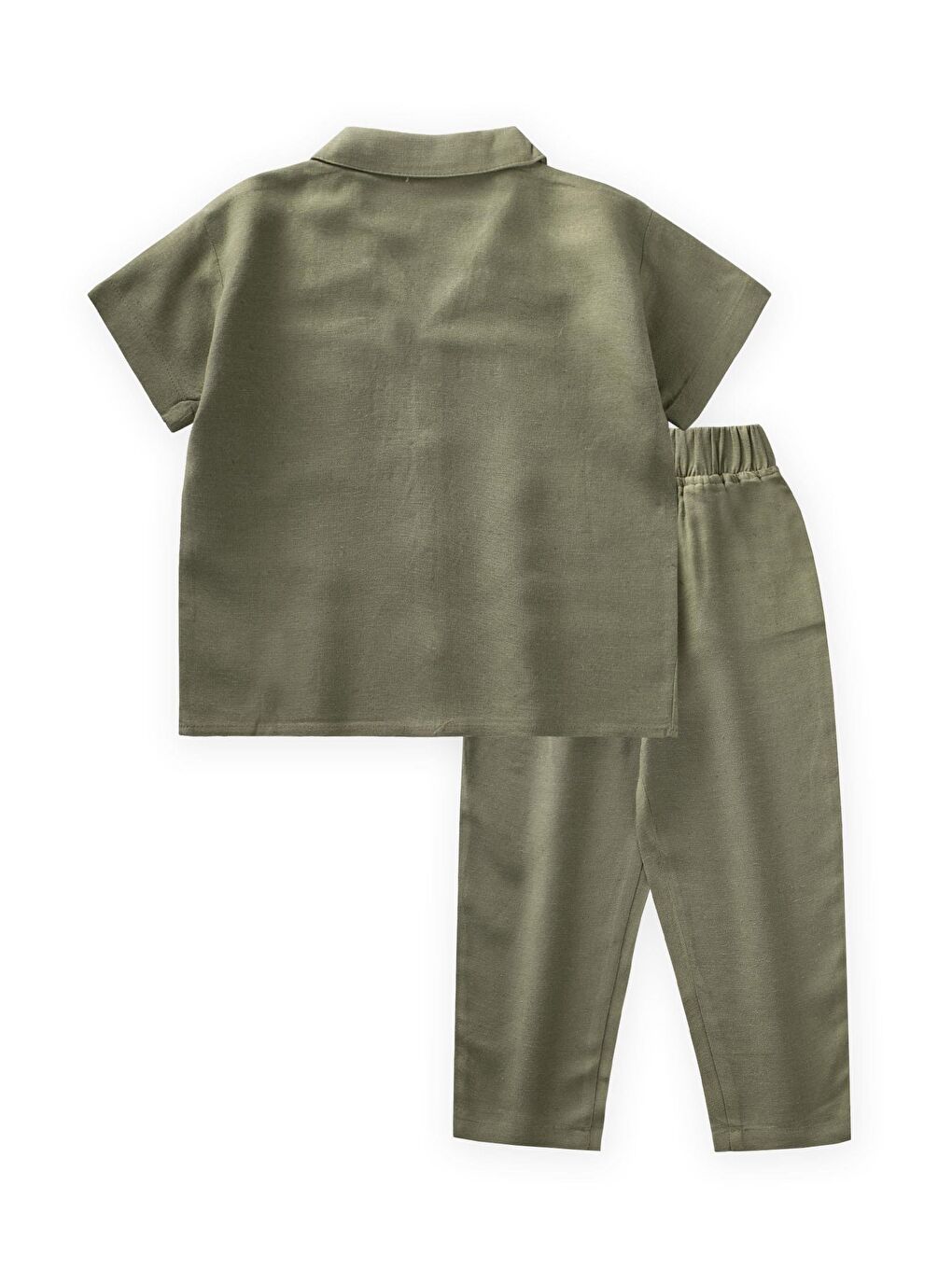 Cebi Nakışlı Gömlek Pantolon Keten Takım 2-7 Yaş Haki Yeşil-1