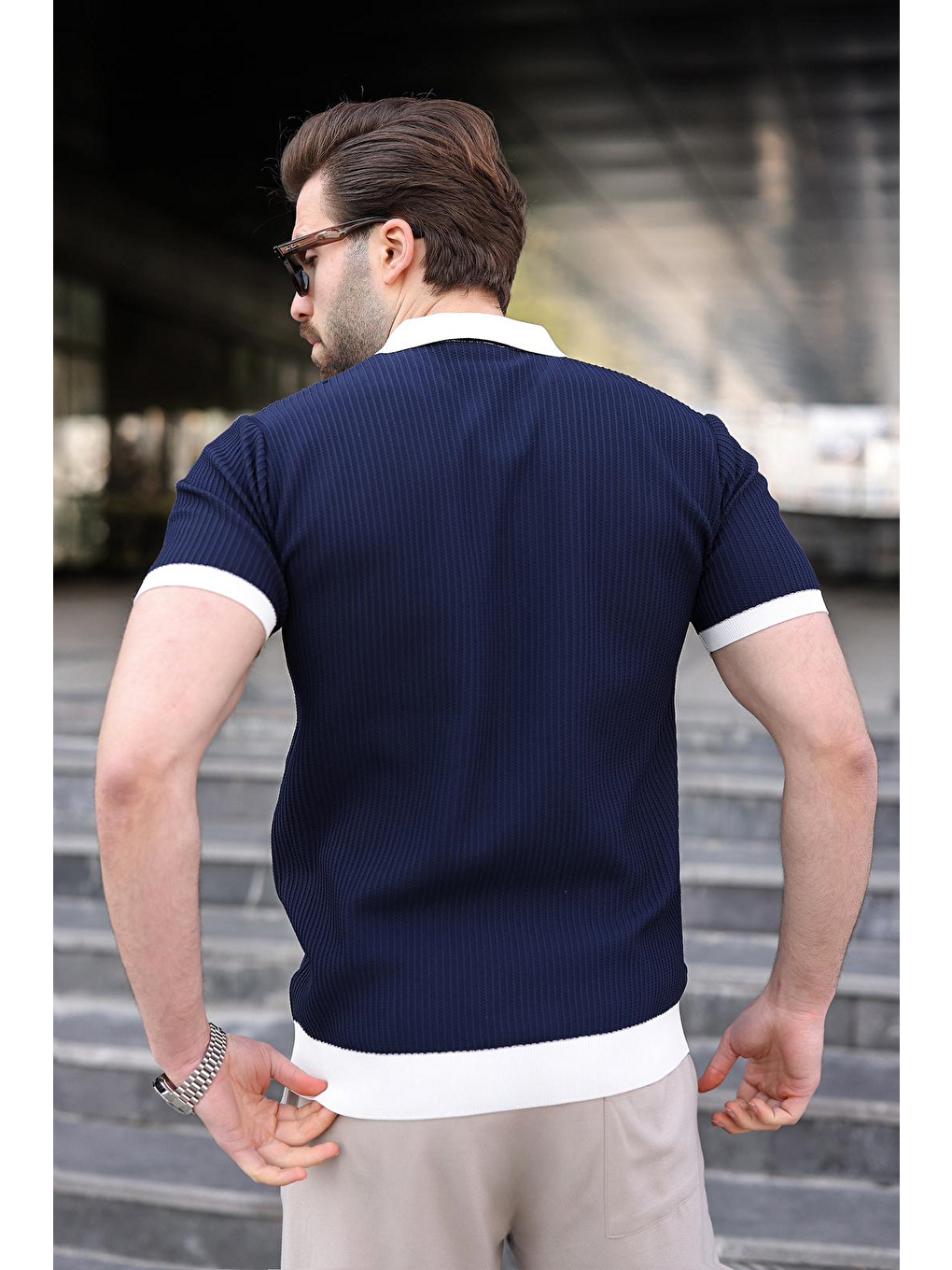 Lacivert Polo Yaka Triko Erkek Tişört E7464-3