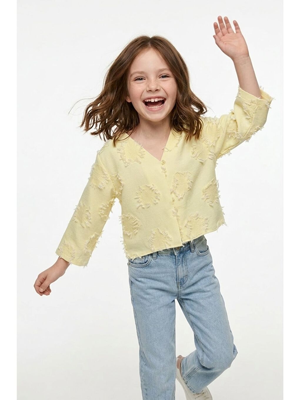 Sarı Püsküllü Salaş Kız Çocuk Gömlek-1