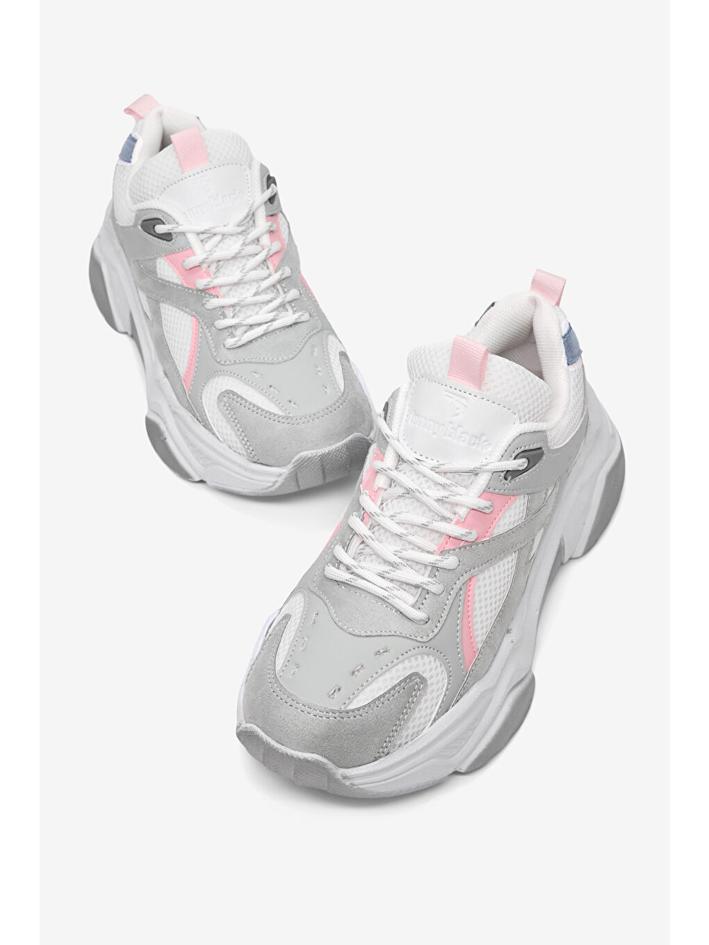 Gri Kadın Buz Pudra Rahat Kalıp Poli Taban Bağcıklı Sneaker-1