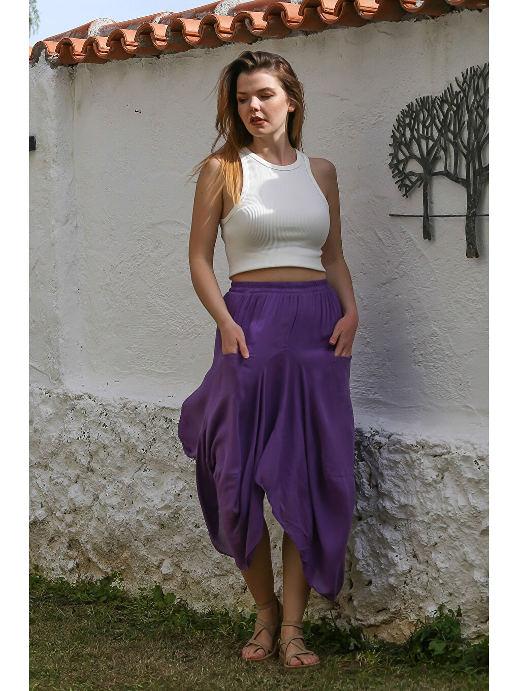 Chiccy Mor Cepli İnce Astarlı Çift Katlı Lastikli Bel Casual Dokuma Etek 90 60 - 2