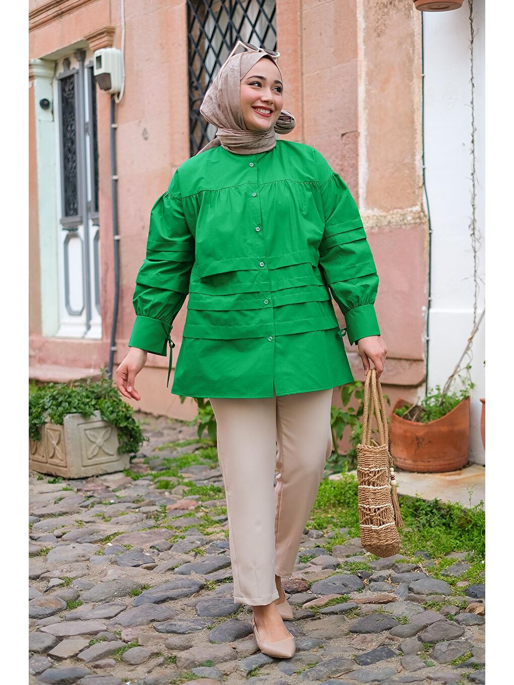 Kat Kat Pileli Gömlek Yeşil-3