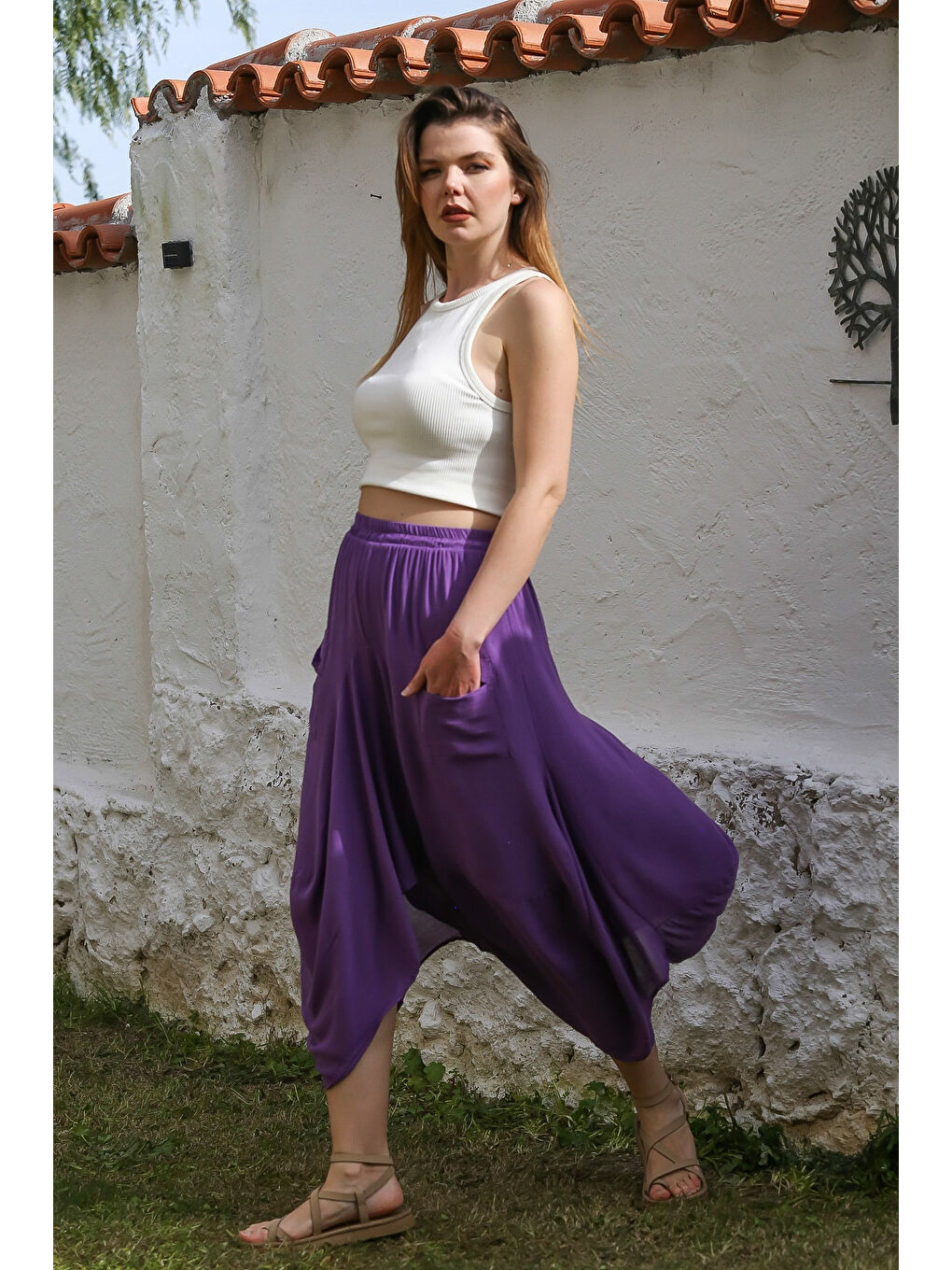 Chiccy Mor Cepli İnce Astarlı Çift Katlı Lastikli Bel Casual Dokuma Etek 90 60 - 4