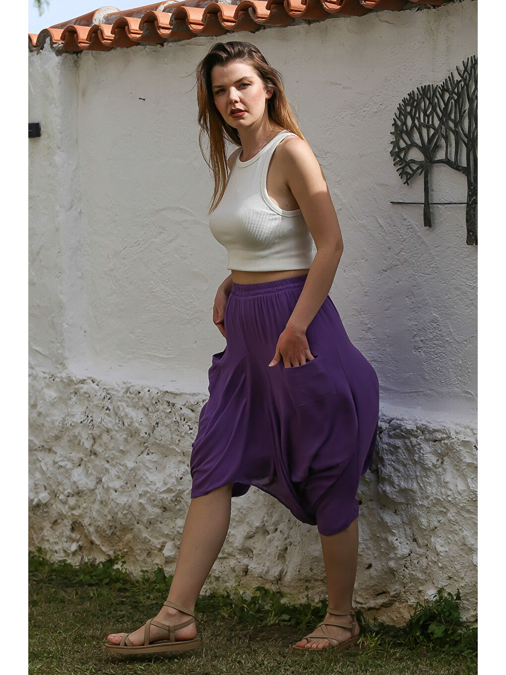Chiccy Mor Cepli İnce Astarlı Çift Katlı Lastikli Bel Casual Dokuma Etek 90 60 - 5