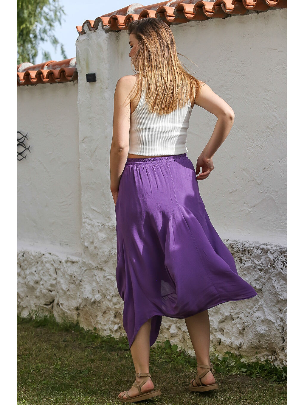Chiccy Mor Cepli İnce Astarlı Çift Katlı Lastikli Bel Casual Dokuma Etek 90 60 - 6