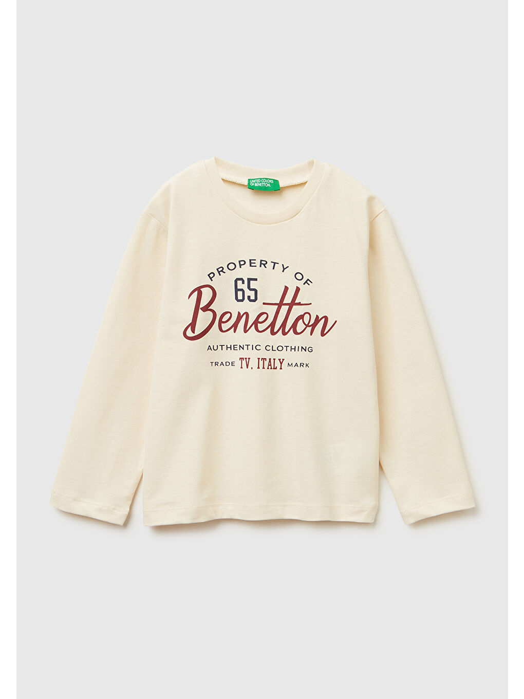 Ekru Erkek Çocuk Krem Önü Logo Baskılı Jarse Uzun Kollu T-shirt