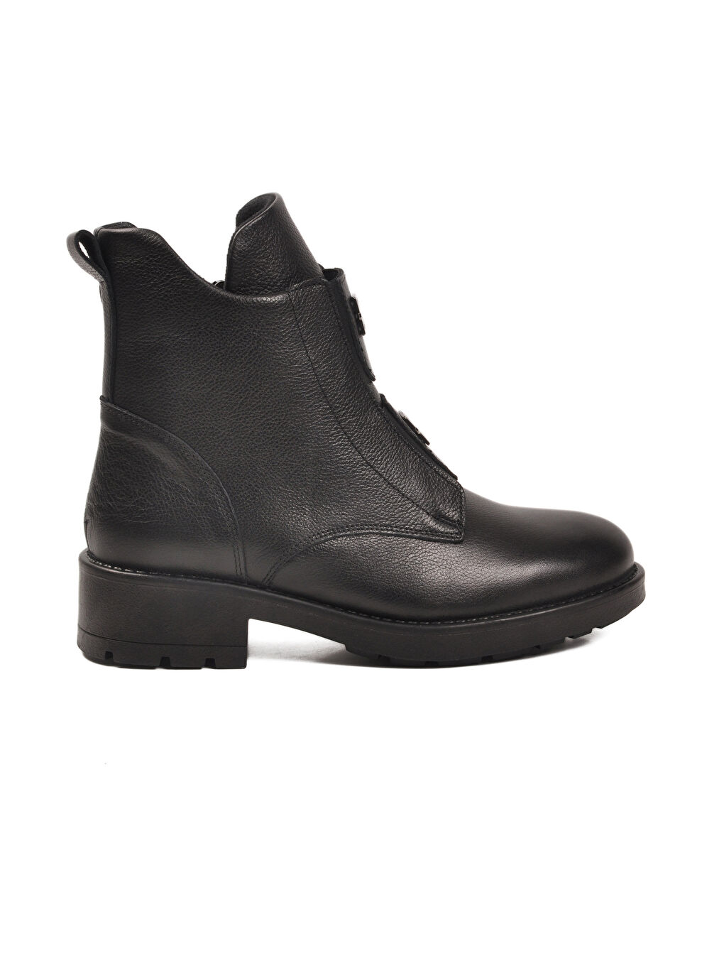 Siyah Hakiki Deri Fermuarlı Kadın Bot 24102-1 Z-1