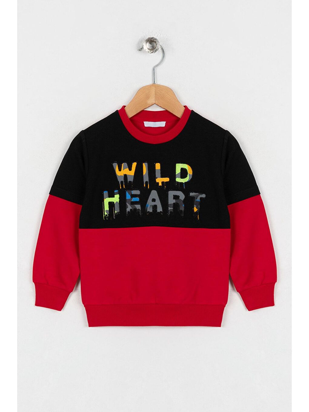 Bisiklet Yaka Uzun Kol Siyah Kırmızı Renk Erkek Çocuk Sweatshirt