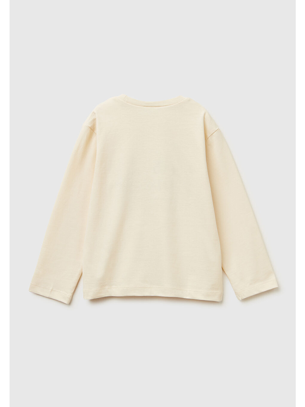Ekru Erkek Çocuk Krem Önü Logo Baskılı Jarse Uzun Kollu T-shirt-1