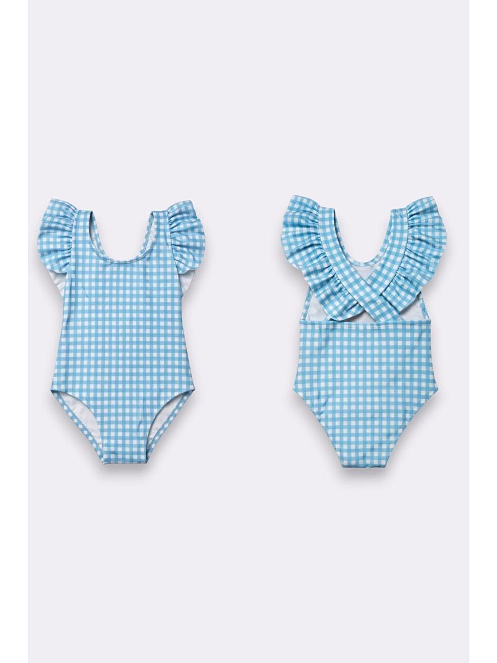 Mavi Kız Çocuk Fırfır Detaylı Tasarım Çapraz Askılı Mayo 12729