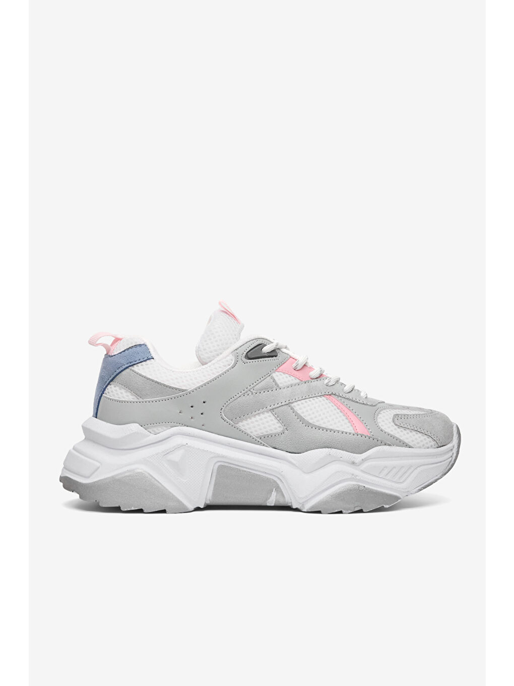 Gri Kadın Buz Pudra Rahat Kalıp Poli Taban Bağcıklı Sneaker-3