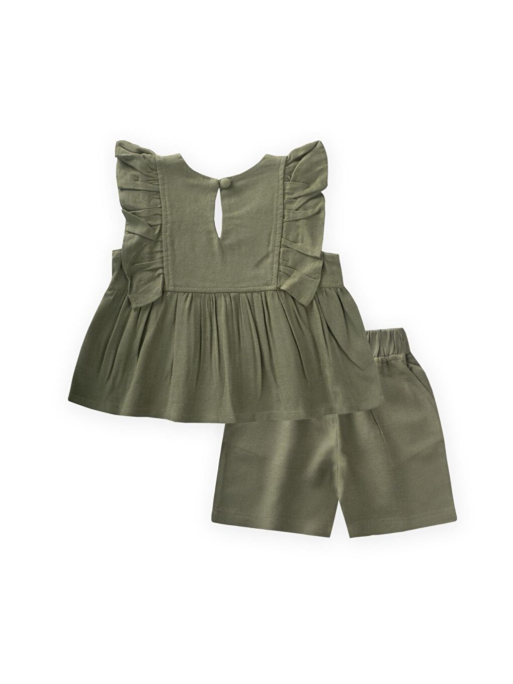 Haki Kız Çocuk Nakışlı Keten Takım-1