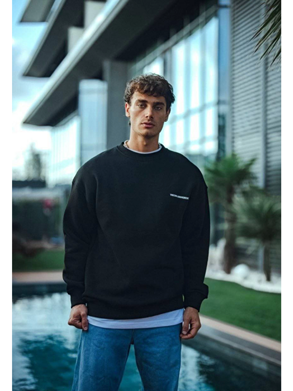 Kışlık Bisiklet Yaka Oversize Baskılı Sweatshirt - Siyah-2