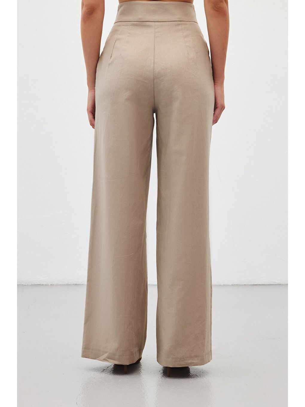 Bej Bol Paça Keten Pantolon - Vizon-7