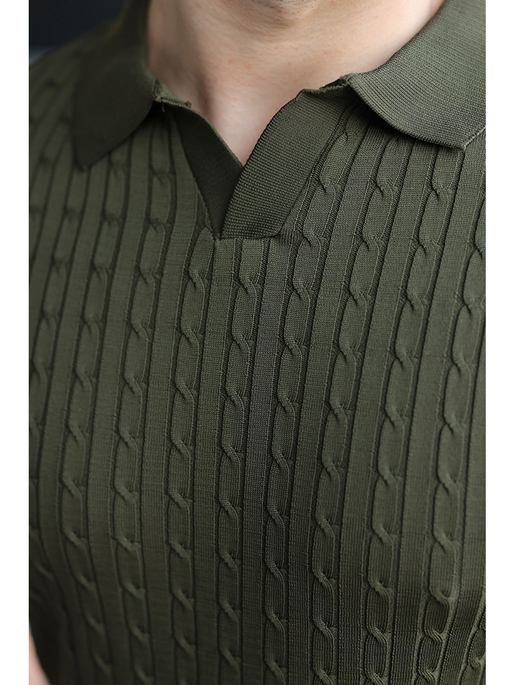 Haki Slim Fit Polo Yaka Triko Erkek Tişört E7472-2