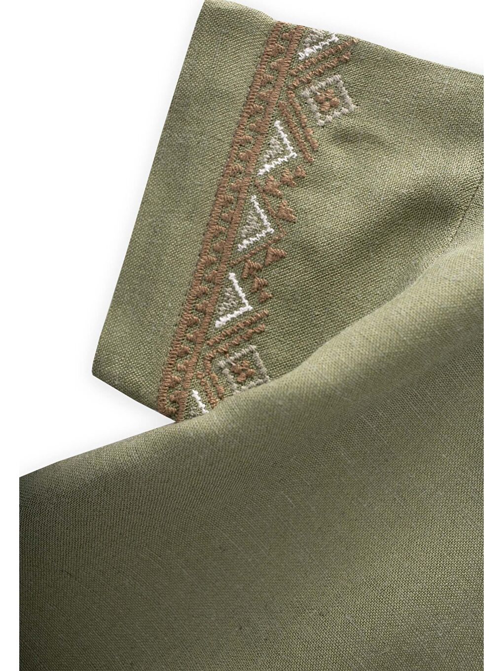 Kolları Nakışlı Gömlek Şort Keten Takım 2-7 Yaş Haki Yeşil-2