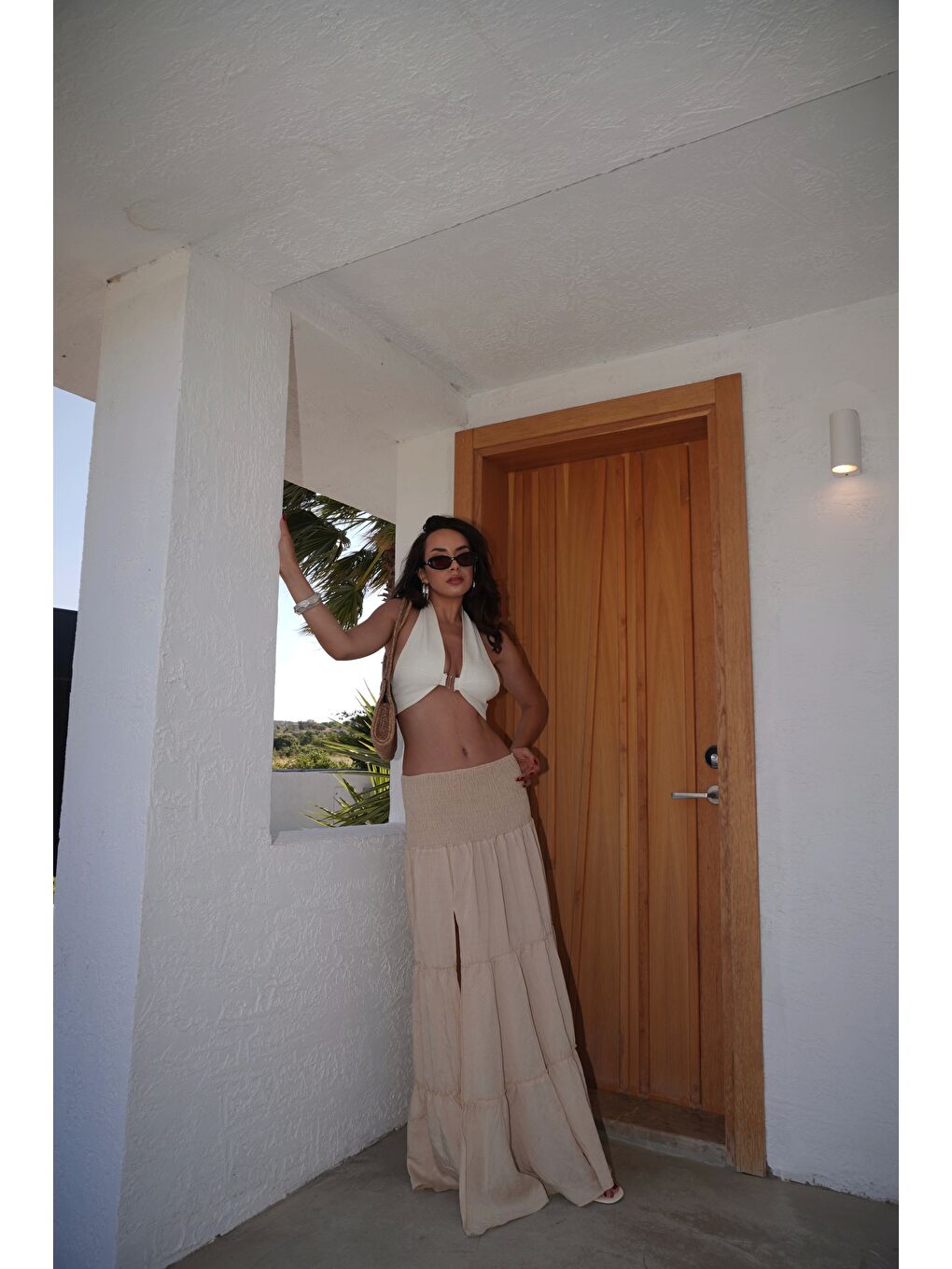 Kadın Bej Gipeli Yırtmaçlı Etek 1006-2587-4