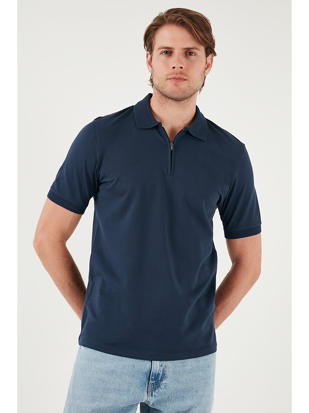 Buratti Indigo Pamuklu Regular Fit Yarım Fermuarlı Erkek Polo Yaka T Shirt 5901029 - 4