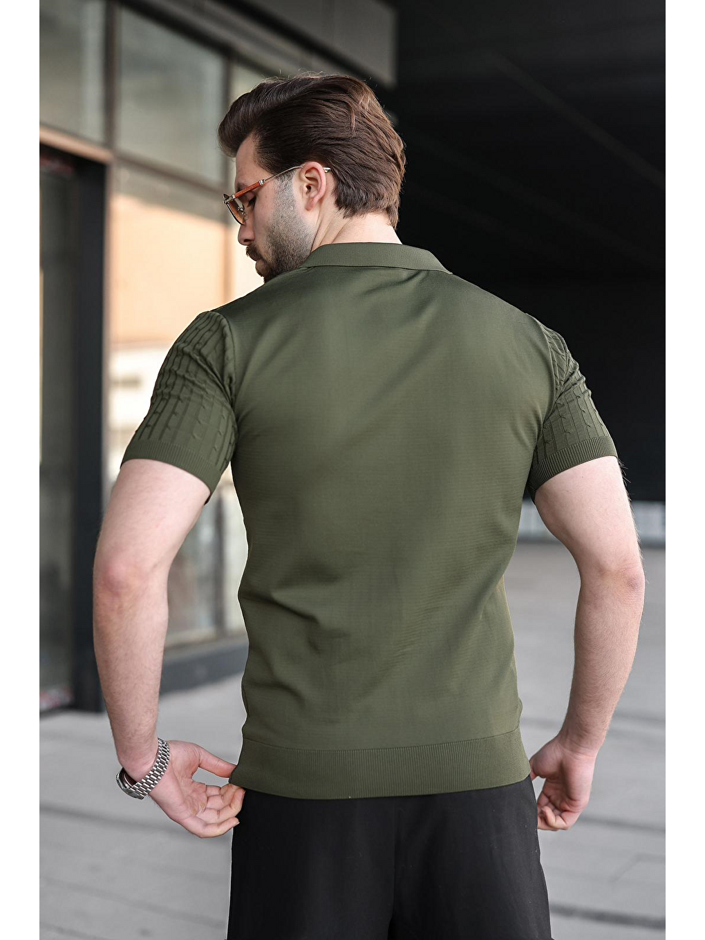 Haki Slim Fit Polo Yaka Triko Erkek Tişört E7472-3