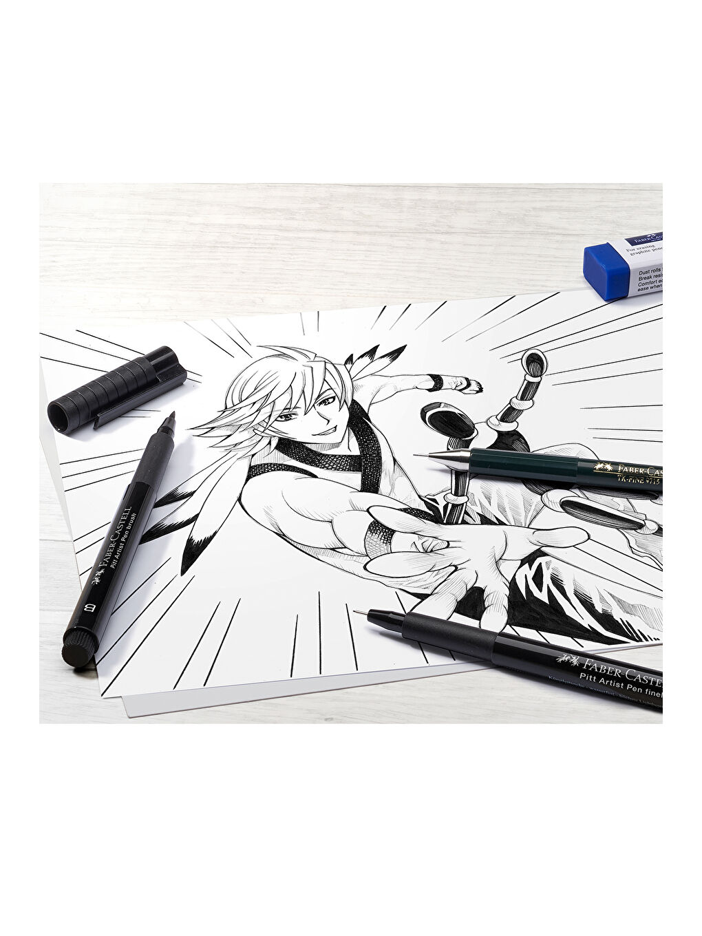 Manga Starter Set,3 Adet Pitt Artist Kalem,TK-Fine Versatil Kalem (0.5 mm)ve Min,Silgi,Çizim Şablonu-3