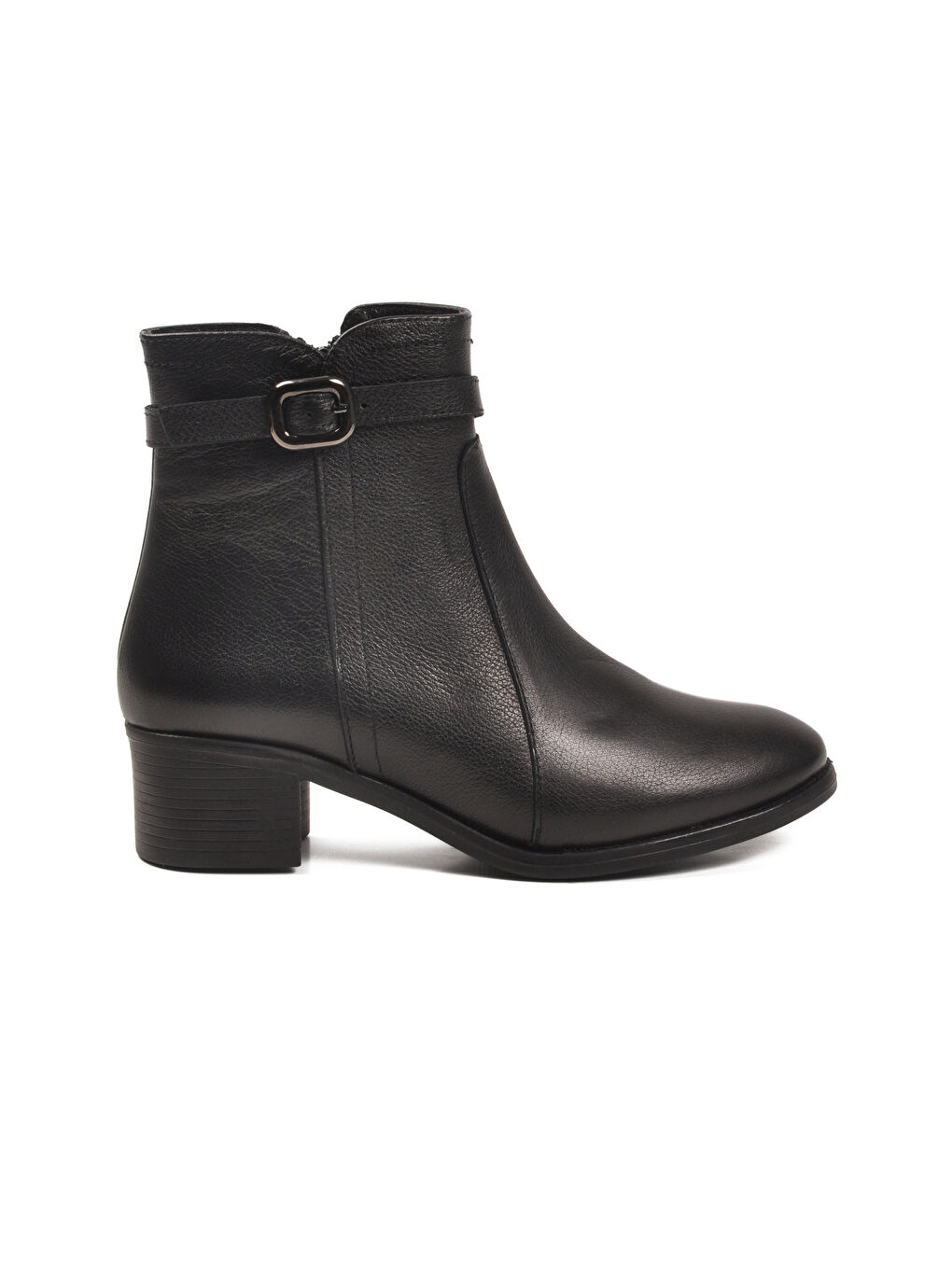 Siyah Hakiki Deri Fermuarlı İçi Polarlı Kadın Bot 24113-1 Z-1