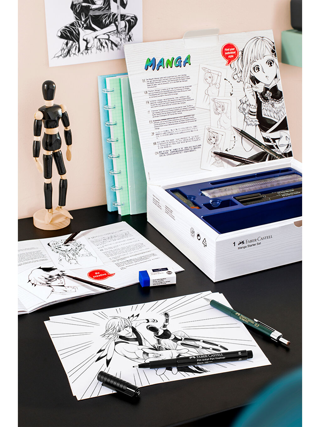 Manga Starter Set,3 Adet Pitt Artist Kalem,TK-Fine Versatil Kalem (0.5 mm)ve Min,Silgi,Çizim Şablonu-4