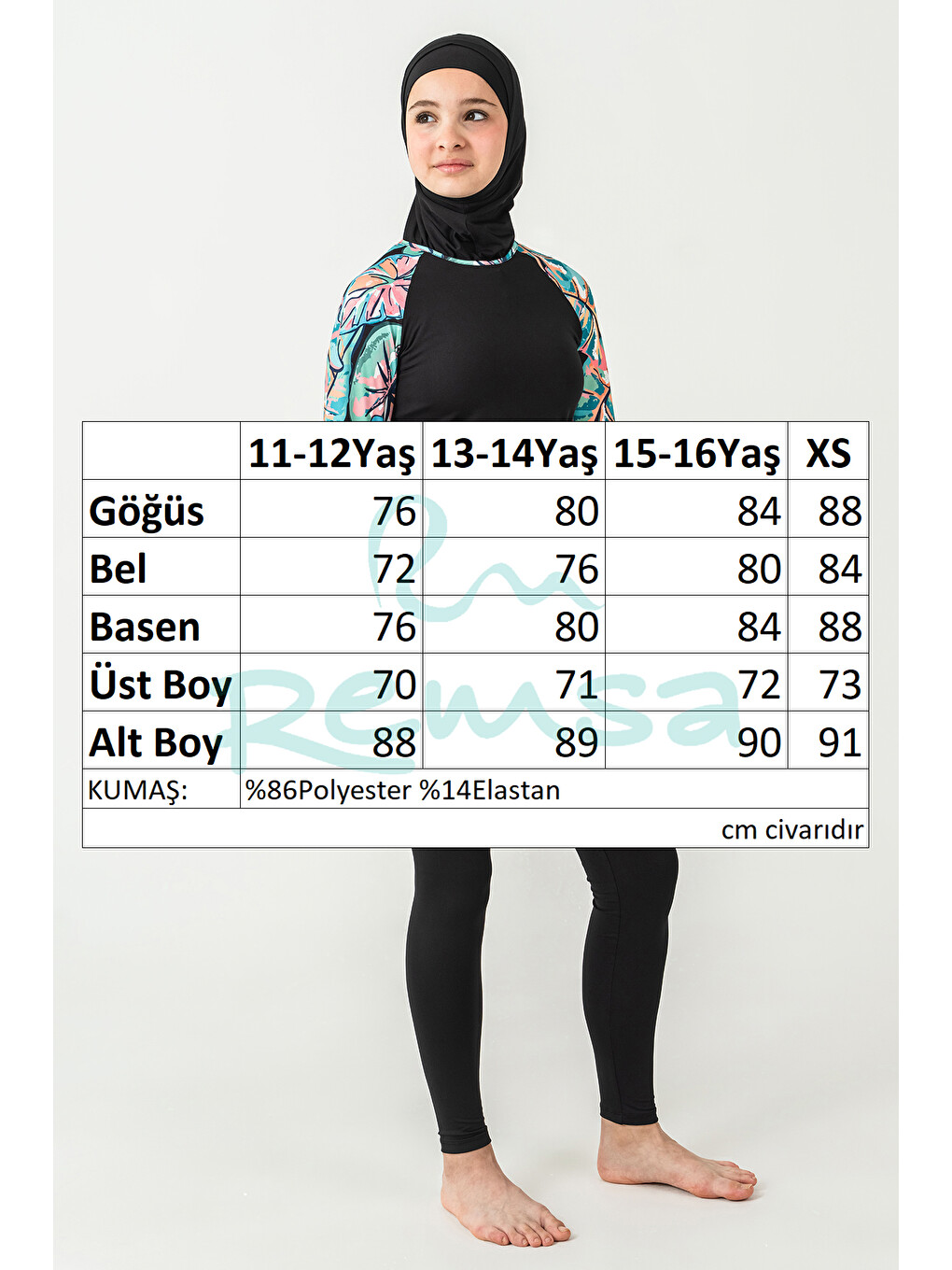 Genç Kız Elastan Uzun Kollu Tam Kapalı Tesettür Mayo 2901 Siyah-3