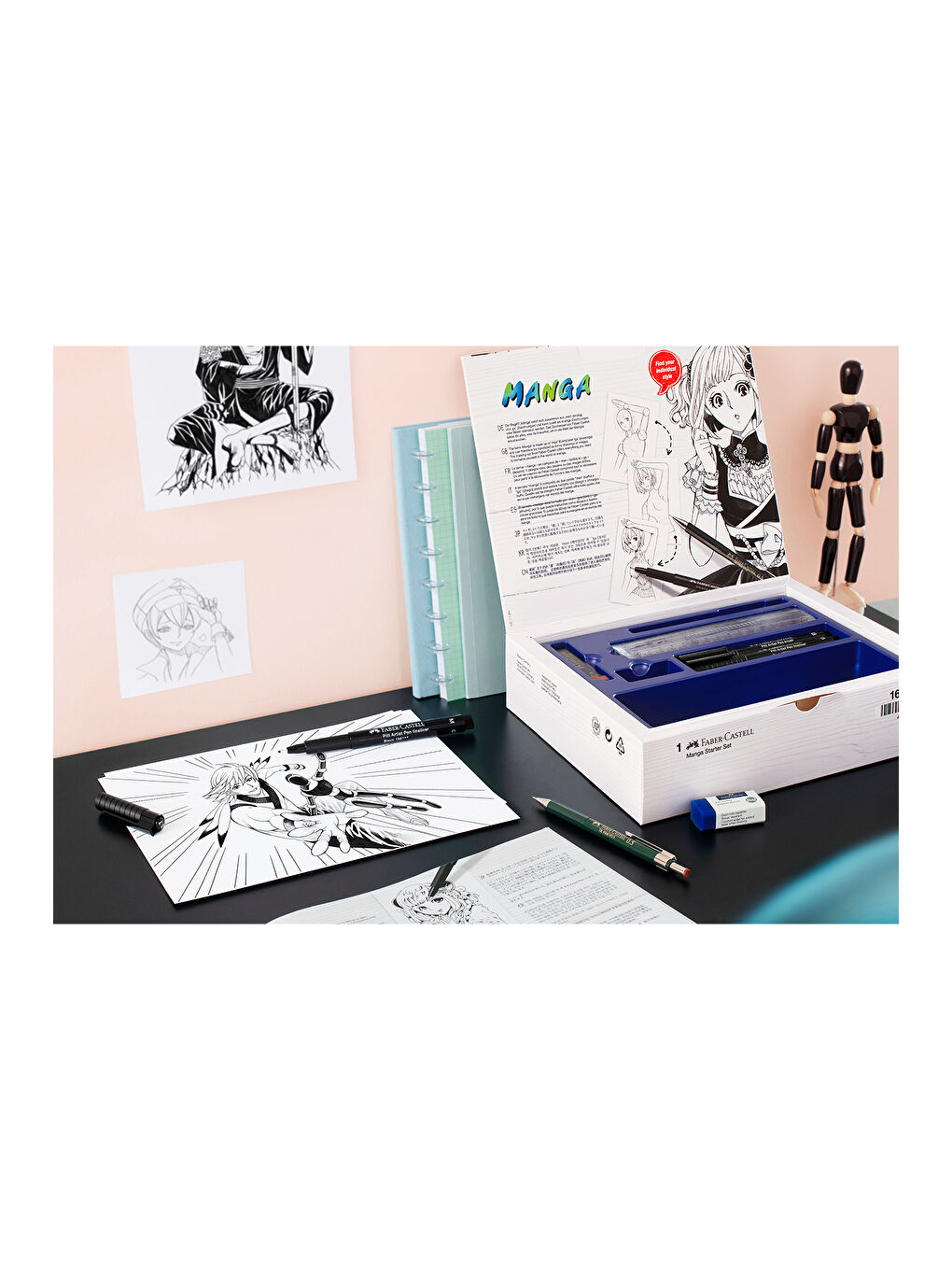 Manga Starter Set,3 Adet Pitt Artist Kalem,TK-Fine Versatil Kalem (0.5 mm)ve Min,Silgi,Çizim Şablonu-5