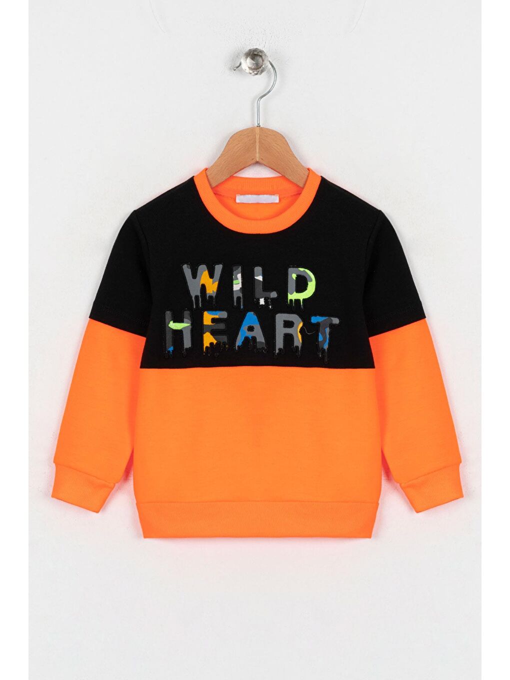 Bisiklet Yaka Uzun Kol Siyah Oranj Renk Erkek Çocuk Sweatshirt