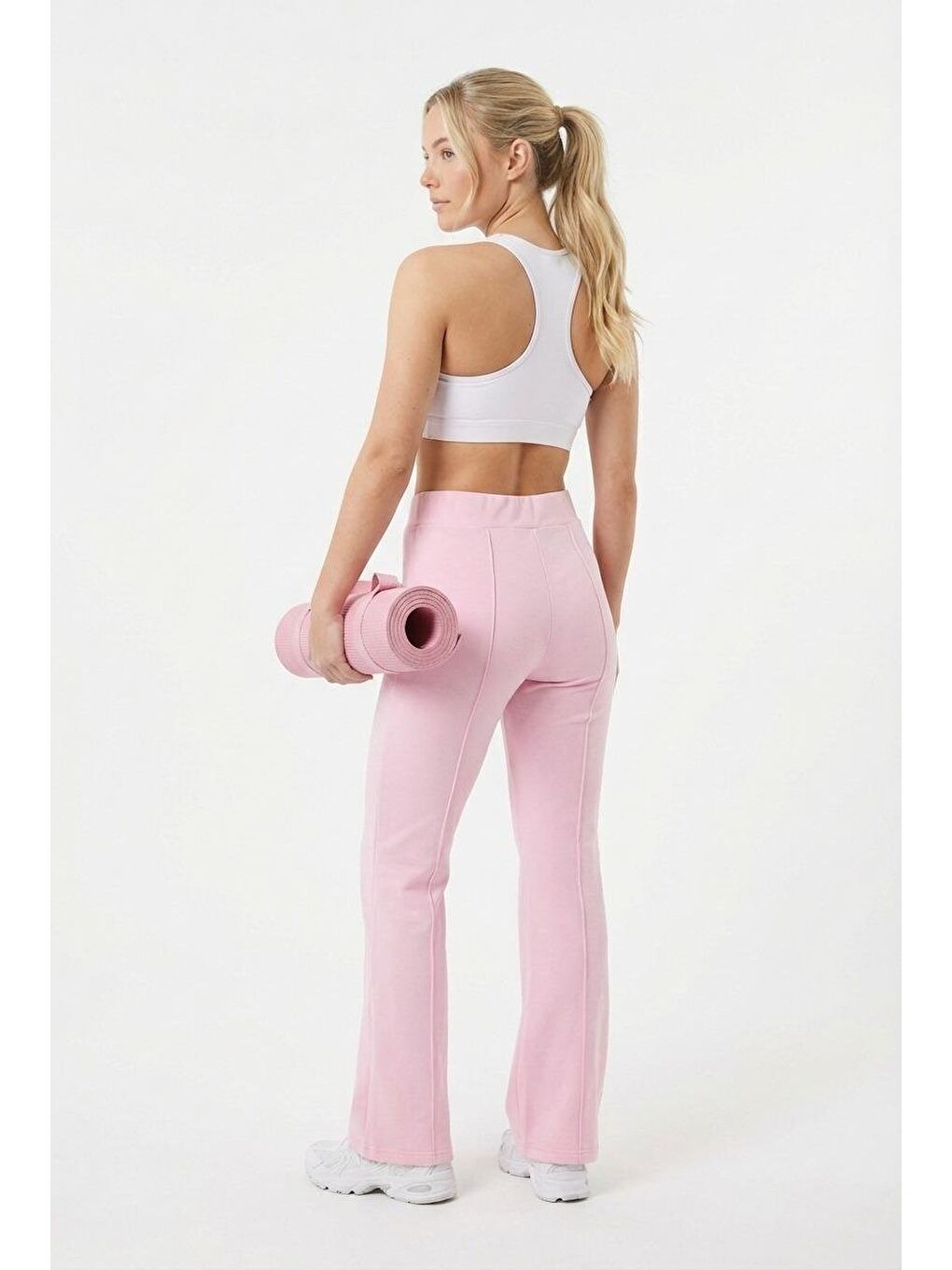 Pembe Yüksek Bel Flare Paça Günlük Kadın Pantolon Mg2645-1