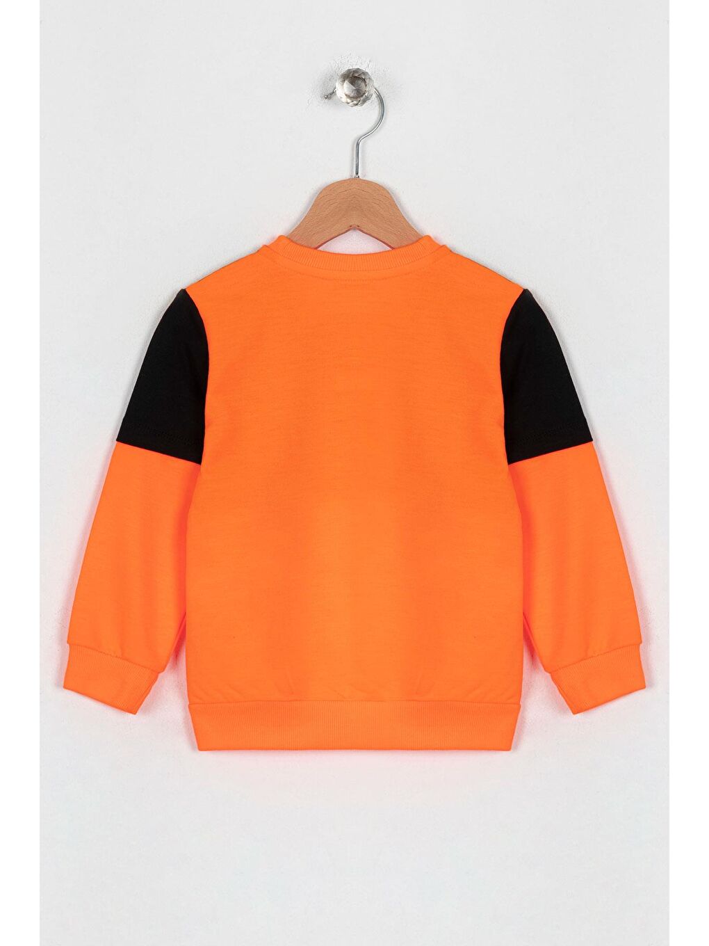Bisiklet Yaka Uzun Kol Siyah Oranj Renk Erkek Çocuk Sweatshirt-1