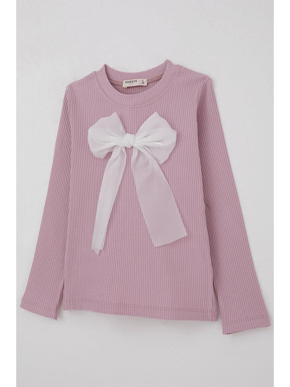 Kız Çocuk Uzun Kollu Tişört Fiyonk Aksesuarlı Lila (8-12 Yaş)-5