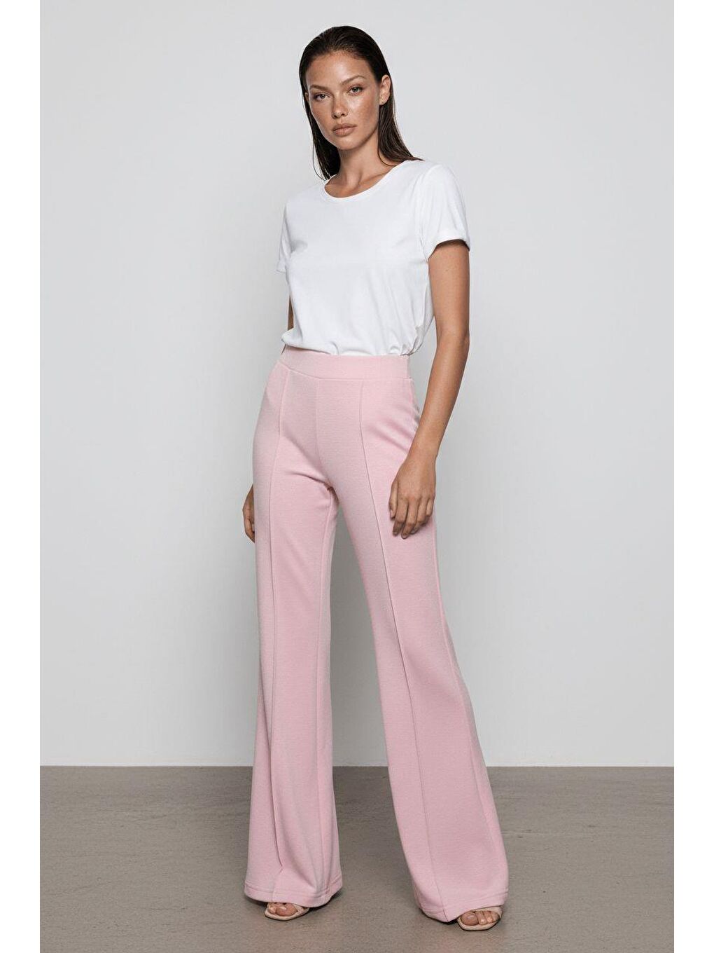 Pembe Yüksek Bel Flare Paça Günlük Kadın Pantolon Mg2645-2