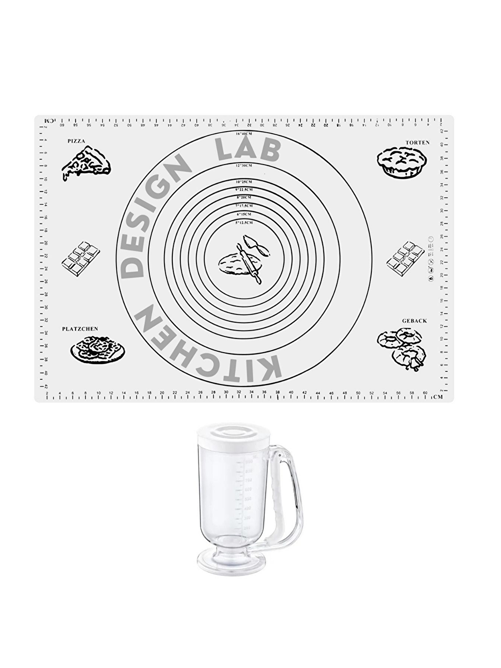 2'li Set Beyaz 45x65 Cm Silikon Hamur Açma Matı Ve Hamur Porsiyonlayıcı