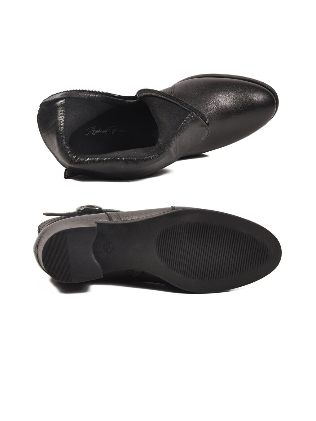 Siyah Hakiki Deri Fermuarlı İçi Polarlı Kadın Bot 24113-1 Z-4