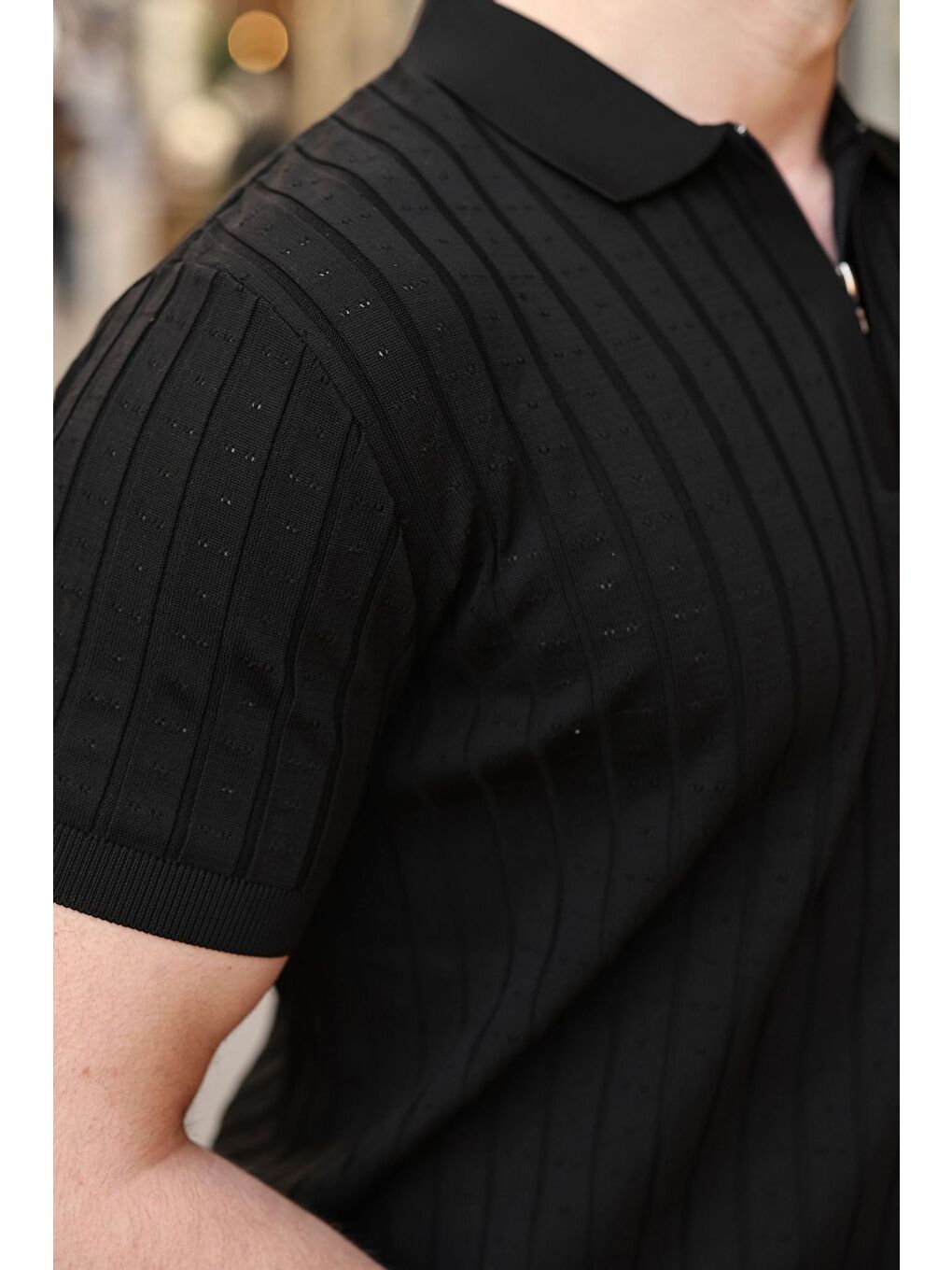 Siyah Polo Yaka Slim Fit Triko Erkek Tişört E7465-2